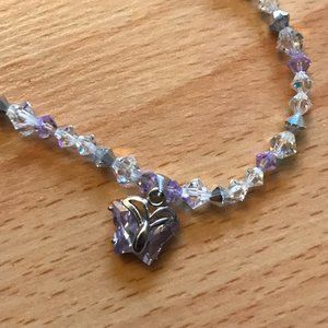 Butterfly, purple and white faux crystal bracelet